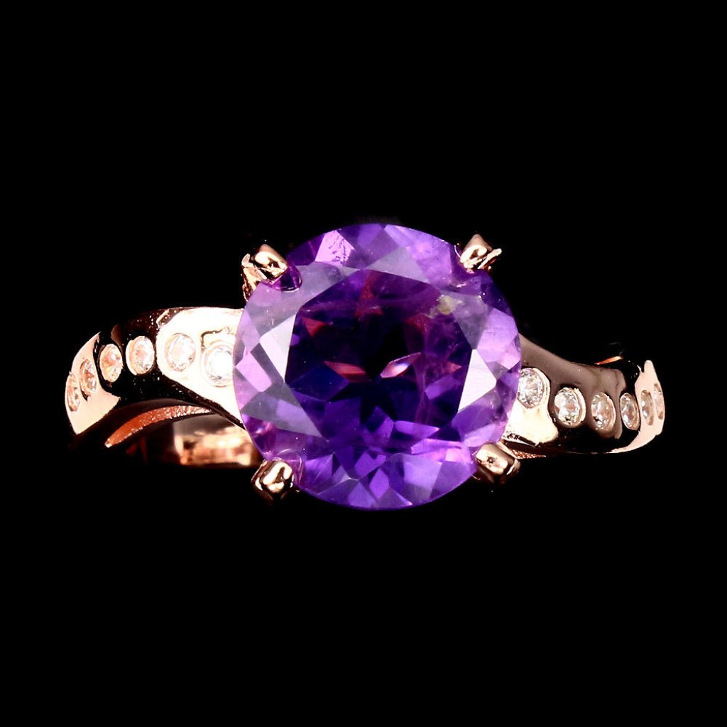 New Womens Huge Amethyst Ring 925 Silver  14kt Rose Gold Size 9